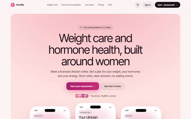 Aurelle Health home page